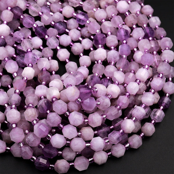 Faceted Natural Violet Purple Jade 6mm Beads Energy Prism Double Terminated Point Cut 15.5&quot; Strand
