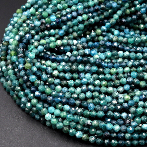 Natural Paraiba Blue Tourmaline Faceted 2mm 3mm 4mm Round Beads Diamond Cut Gemstone 16&quot; Strand