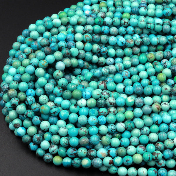 Natural Turquoise 4mm Round Beads High Quality Real Genuine Vibrant Blue Green Turquoise Spheres  15.5&quot; Strand