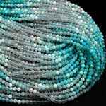 Peruvian Amazonite 3mm Faceted Round Beads Muticolor Natural Sea Blue Green Gemstone Micro Faceted Laser Diamond Cut 15.5&quot; Strand