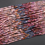 Real Genuine Burma Sapphire Faceted 3mm Round Beads Natural Multicolor Blue Plume Purple Red Pink Cognac Gemstone 15.5&quot; Strand