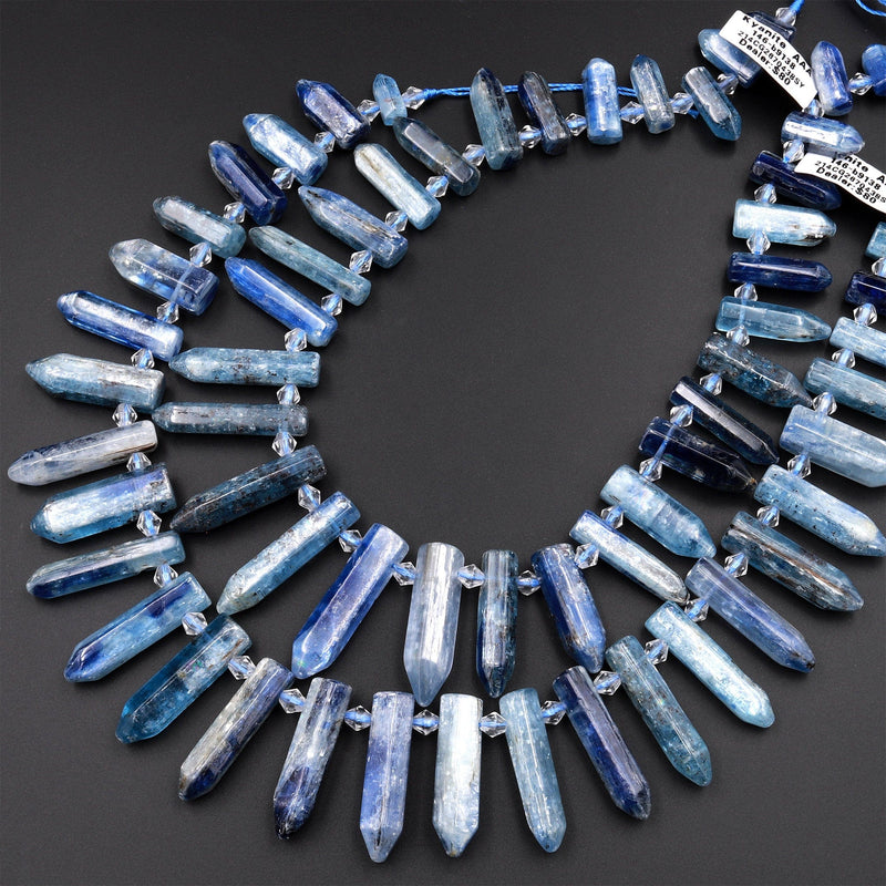 Rare Natural Bicolor Kyanite Bullet Point Beads Gemmy Translucent Teal Green Blue Gemstone 15.5&quot; Strand