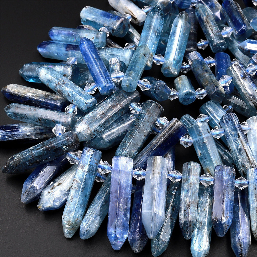 Rare Natural Bicolor Kyanite Bullet Point Beads Gemmy Translucent Teal Green Blue Gemstone 15.5&quot; Strand