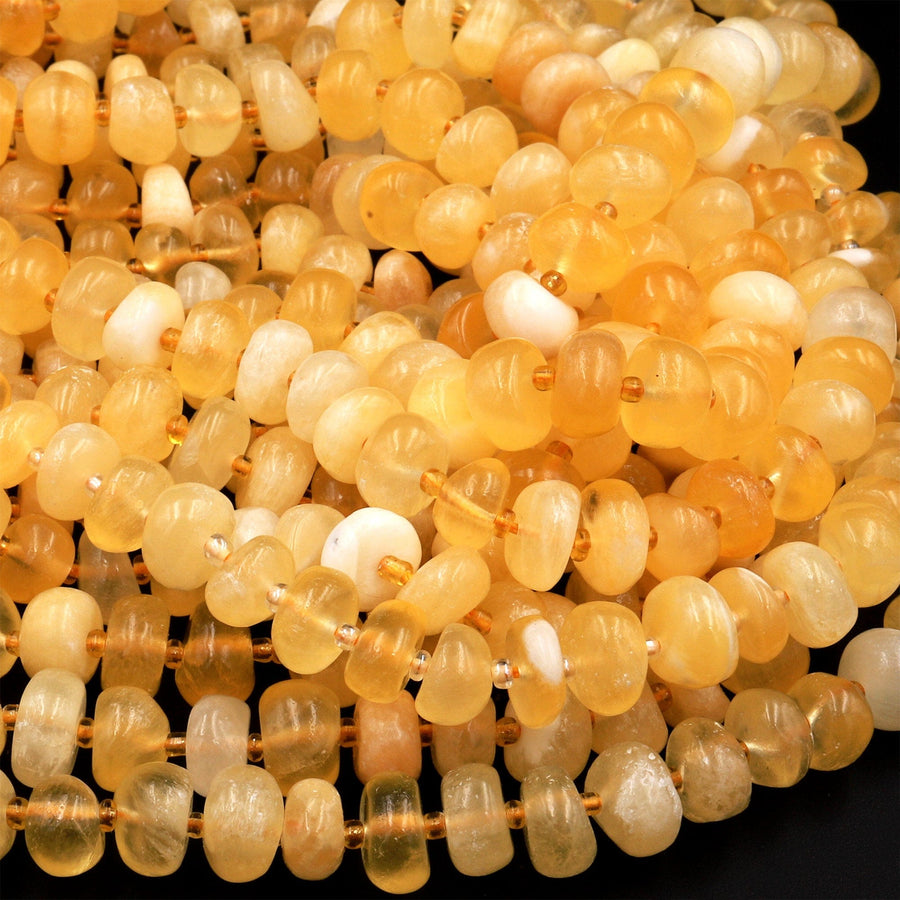 Natural Honey Yellow Calcite Beads Freeform Center Drilled Rondelle Disc Organic Cut Pebble Nuggets 15.5&quot; Strand