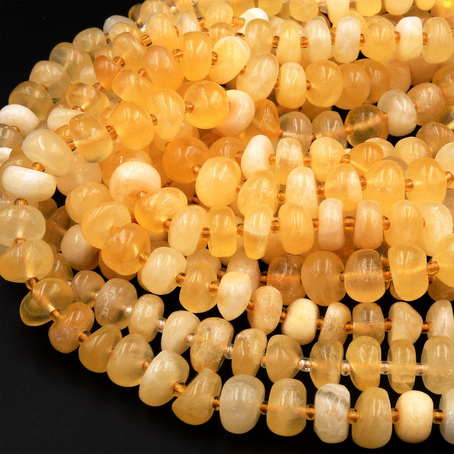 Natural Honey Yellow Calcite Beads Freeform Center Drilled Rondelle Disc Organic Cut Pebble Nuggets 15.5&quot; Strand