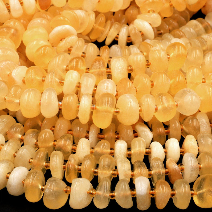 Natural Honey Yellow Calcite Beads 6mm 8mm Freeform Center Drilled Rondelle Disc Organic Cut Pebble Nuggets 15.5&quot; Strand