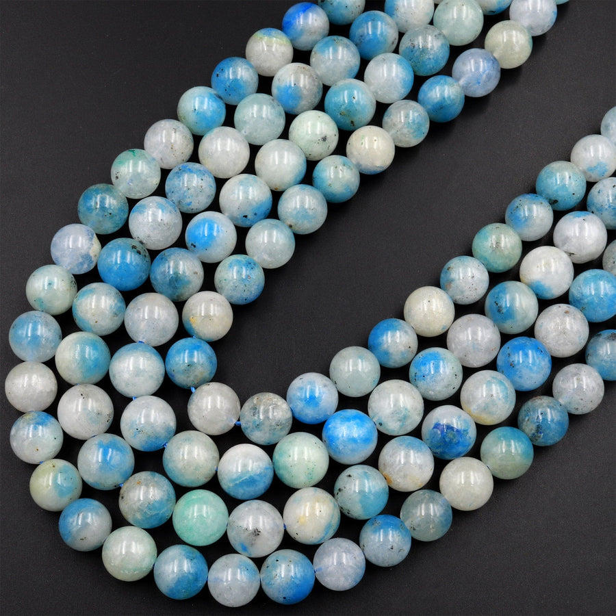 AAA+ Rare Blue Azurite In Calcite Beads 6mm 8mm 10mm 12mm Round Beads from Pakistan Afghanistan Where K2 is Found 15.5" Strand