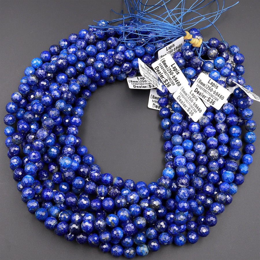 AAA Faceted Natural Blue Lapis 4mm 6mm 8mm 10mm Round Beads 15.5&quot; Strand