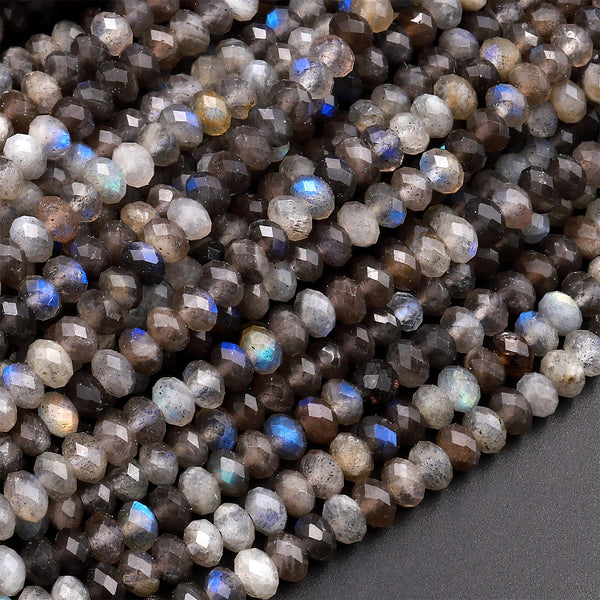 Faceted 4mm Natural Labradorite Rondelle Beads 15.5&quot; Strand