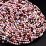 Micro Faceted Multicolor Gemstone Round Beads 2mm 3mm 4mm Garnet Amethyst Rose Quartz Tourmaline Laser Diamond Cut Gemstone 15.5&quot; Strand