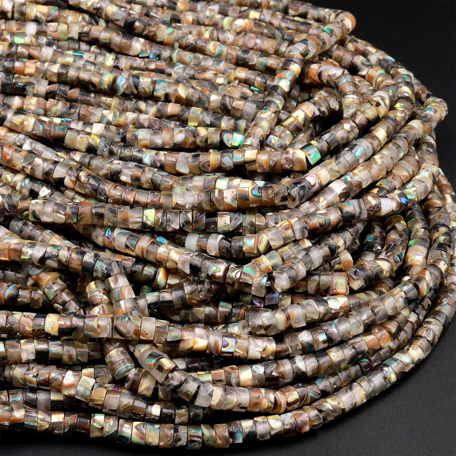 Natural Abalone 4mm Heishi Rondelle Beads 15.5&quot; Strand