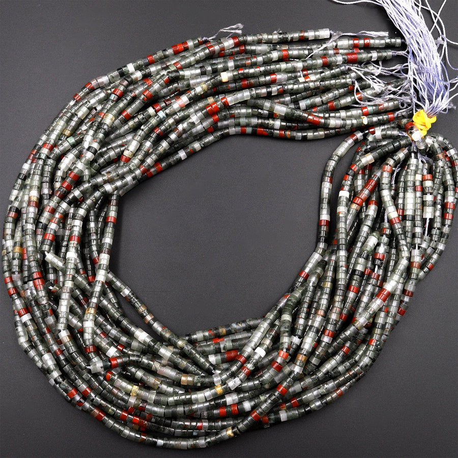 Natural African Bloodstone 4mm Heishi Rondelle Beads 15.5&quot; Strand
