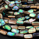 AAA Natural Abalone Tube Rectangle Beads Iridescent Rainbow Glow Blue Green Red Pink Flash 15.5&quot; Strand