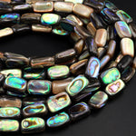 AAA Natural Abalone Tube Rectangle Beads Iridescent Rainbow Glow Blue Green Red Pink Flash 15.5&quot; Strand