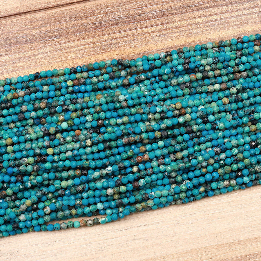 Natural Turquoise 3mm Faceted Round Beads Real Genuine Vibrant Blue Turquoise Micro Diamond Cut 15.5&quot; Strand