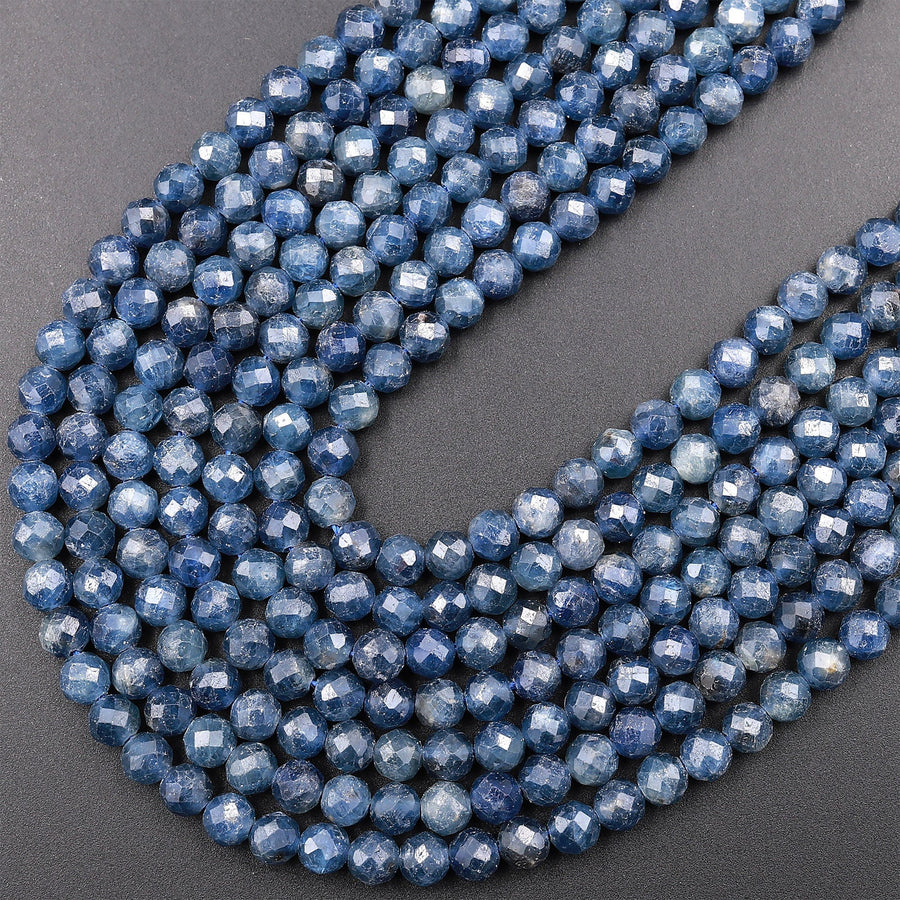 Natural Burma Blue Sapphire Faceted 4mm 5mm Round Beads 15.5&quot; Strand