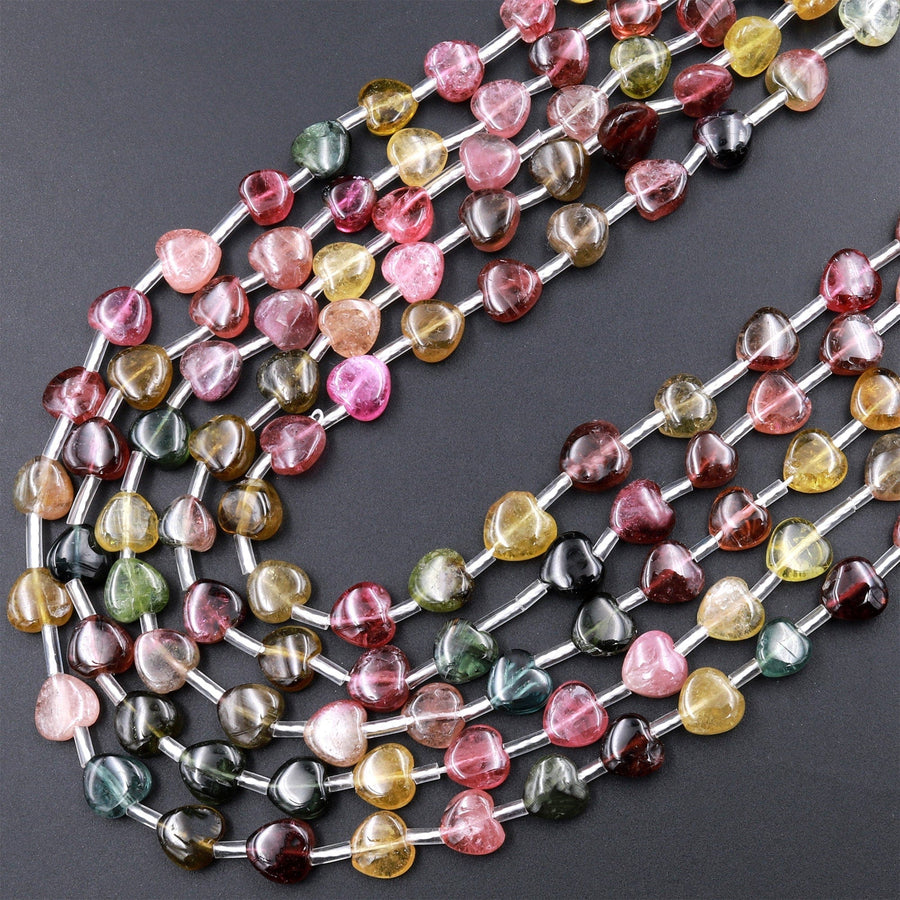 Tourmaline Heart Beads 5mm 6mm 7mm 8mm Natural Multicolor Watermelon Pink Green Yellow Gemstone 18&quot; Strand