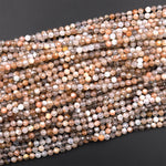 AAA Micro Faceted Natural Multicolor Peach Gray Moonstone 4mm Round Beads 15.5&quot; Strand
