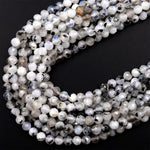 Micro Faceted Natural Blue Rainbow Moonstone 4mm Round Beads 15.5&quot; Strand