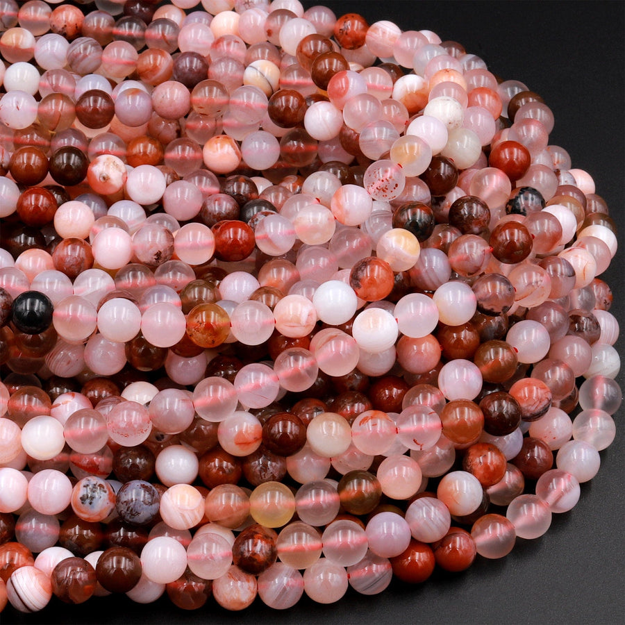 Natural Cherry Agate 6mm 8mm Round Beads Translucent Red Pink Agate 15.5&quot; Strand