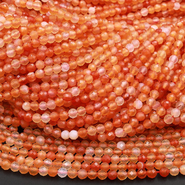 Sun Kissed AAA Micro Faceted Natural Carnelian 4mm Round Beads Diamond Cut Orange Gemstone 15.5&quot; Strand