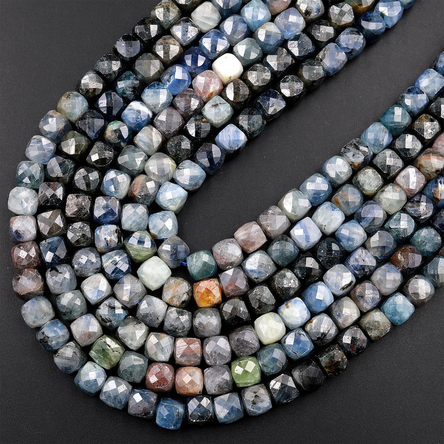 Natural Multicolor Blue Kyanite Faceted 6mm Cube Dice Square Beads Micro Faceted Laser Diamond Cut 15.5&quot; Strand