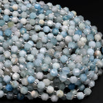 Natural Blue Aquamarine 6mm Beads Faceted Energy Prism Double Terminated Point Cut 15.5&quot; Strand