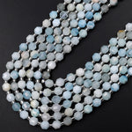 Natural Blue Aquamarine 6mm Beads Faceted Energy Prism Double Terminated Point Cut 15.5&quot; Strand