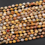 Natural Yellow Crazy Lace Agate 6mm Beads Faceted Energy Prism Double Terminated Point Cut 15.5&quot; Strand