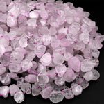 Hand Cut Natural Kunzite Beads Flat Teardrop Focal Pendant Natural Pink Violet Purple Gemstone 16&quot; Strand