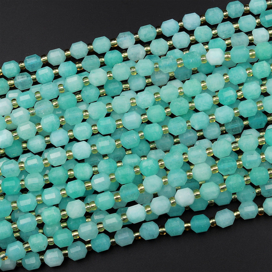Natural Peruvian Amazonite 6mm 8mm 10mm Beads Faceted Energy Prism Double Terminated Points 15.5&quot; Strand