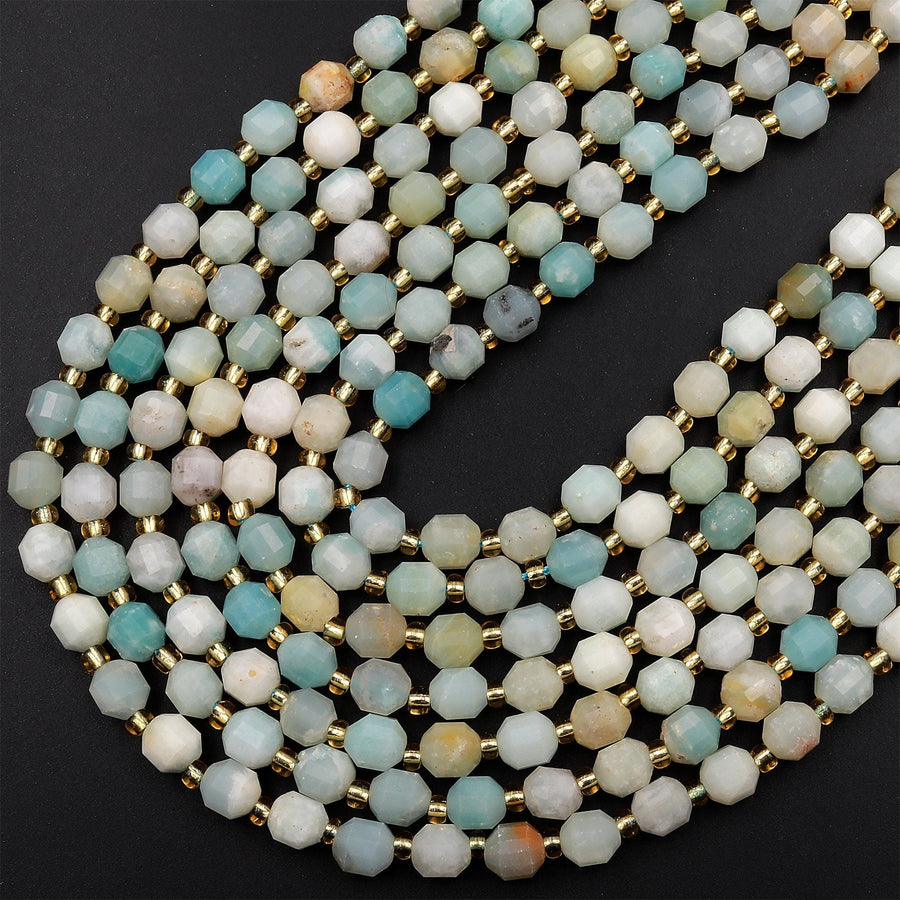 Natural Amazonite 6mm 8mm Beads Faceted Energy Prism Double Terminated Points 15.5&quot; Strand