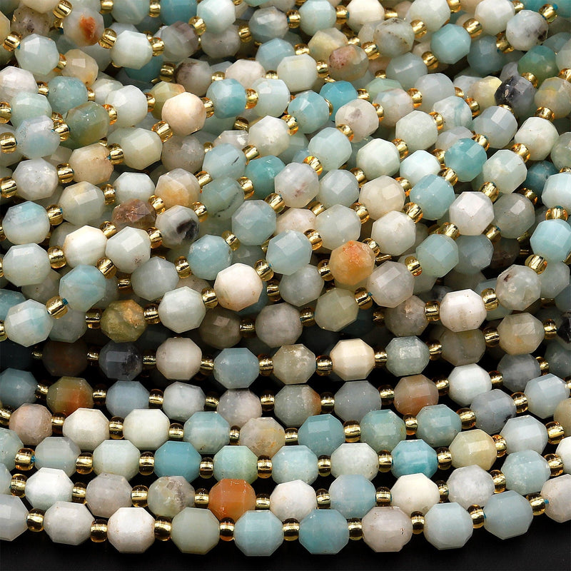 Natural Amazonite 6mm 8mm Beads Faceted Energy Prism Double Terminated Points 15.5&quot; Strand