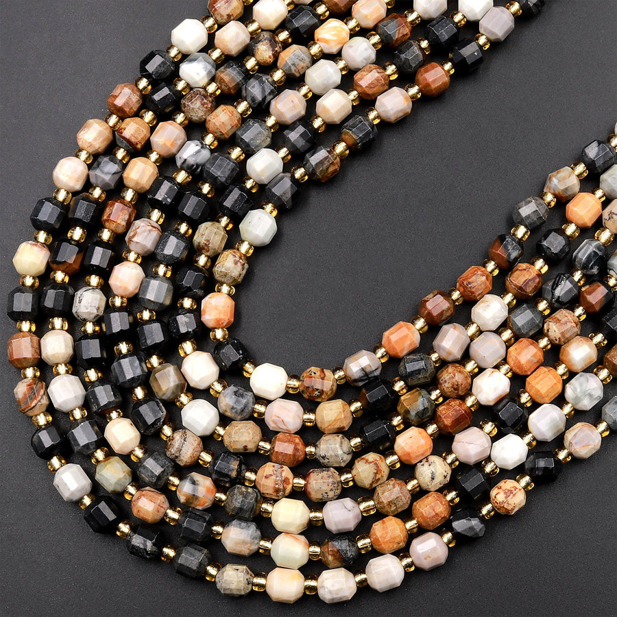 Natural Picasso Jasper 8mm Beads Faceted Energy Prism Double Terminated Points American Jasper 15.5&quot; Strand