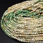 Rare Natural Brazilian Jade Faceted 3mm 4mm Round Beads Micro Diamond Cut Real Green Jade Gemstone 15.5&quot; Strand
