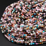 Micro Faceted Multicolor Gemstone Round Beads 2mm 3mm Garnet Amazonite Lapis Rose Quartz Laser Diamond Cut Gemstone 15.5&quot; Strand