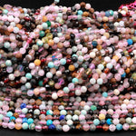 Micro Faceted Multicolor Gemstone Round Beads 2mm 3mm Garnet Amazonite Lapis Rose Quartz Laser Diamond Cut Gemstone 15.5&quot; Strand