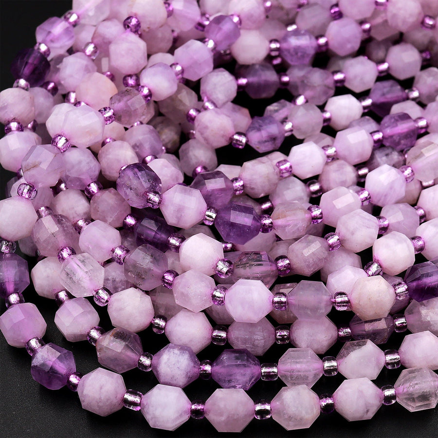 Faceted Natural Violet Purple Jade 6mm Beads Energy Prism Double Terminated Point Cut 15.5&quot; Strand