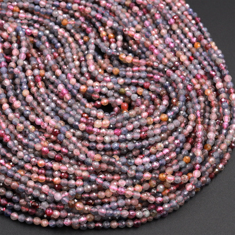 Natural Multicolor Sapphire Faceted 2mm Gemstone Round Beads 15.5&quot; Strand