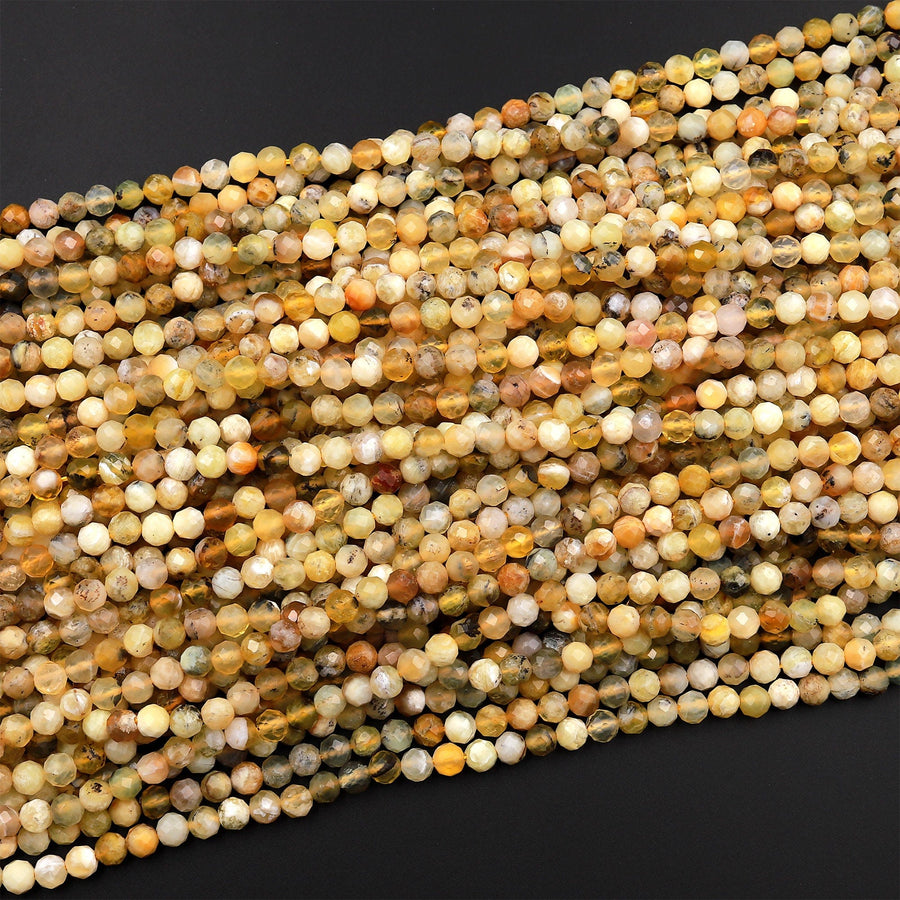 Micro Faceted African Green Yellow Opal 4mm Round Beads 15.5&quot; Strand