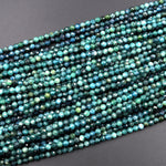 Natural Paraiba Blue Tourmaline Faceted 2mm 3mm 4mm Round Beads Diamond Cut Gemstone 16&quot; Strand