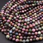 Real Genuine Sapphire 5mm 6mm Smooth Round Beads Natural Multicolor Blue Pink Red Green Gemstone 15.5&quot; Strand