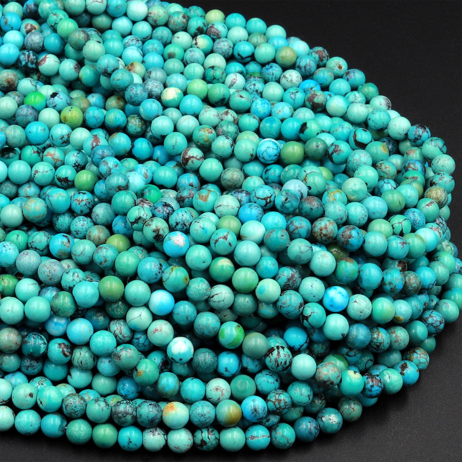 Natural Turquoise 4mm Round Beads High Quality Real Genuine Vibrant Blue Green Turquoise Spheres  15.5&quot; Strand