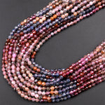 Real Genuine Burma Sapphire Faceted 3mm Round Beads Natural Multicolor Blue Plume Purple Red Pink Cognac Gemstone 15.5&quot; Strand