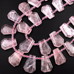 Natural Pink Rose Quartz Beads Faceted Trapezoid Tapered Teardrop Top Side Drilled Flat Slice Pendant 16&quot; Strand