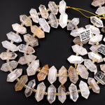 Natural Dendritic Quartz Beads Faceted Double Terminated Points Center Drilled Focal Pendant 15.5&quot; Strand