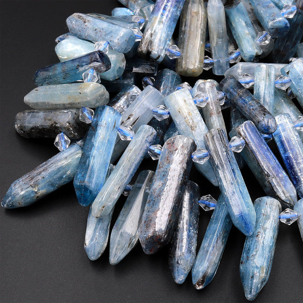 Rare Natural Bicolor Kyanite Bullet Point Beads Gemmy Translucent Teal Green Blue Gemstone Focal Pendant 15.5&quot; Strand