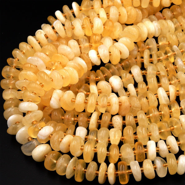 Natural Honey Yellow Calcite Beads 6mm 8mm Freeform Center Drilled Rondelle Disc Organic Cut Pebble Nuggets 15.5&quot; Strand