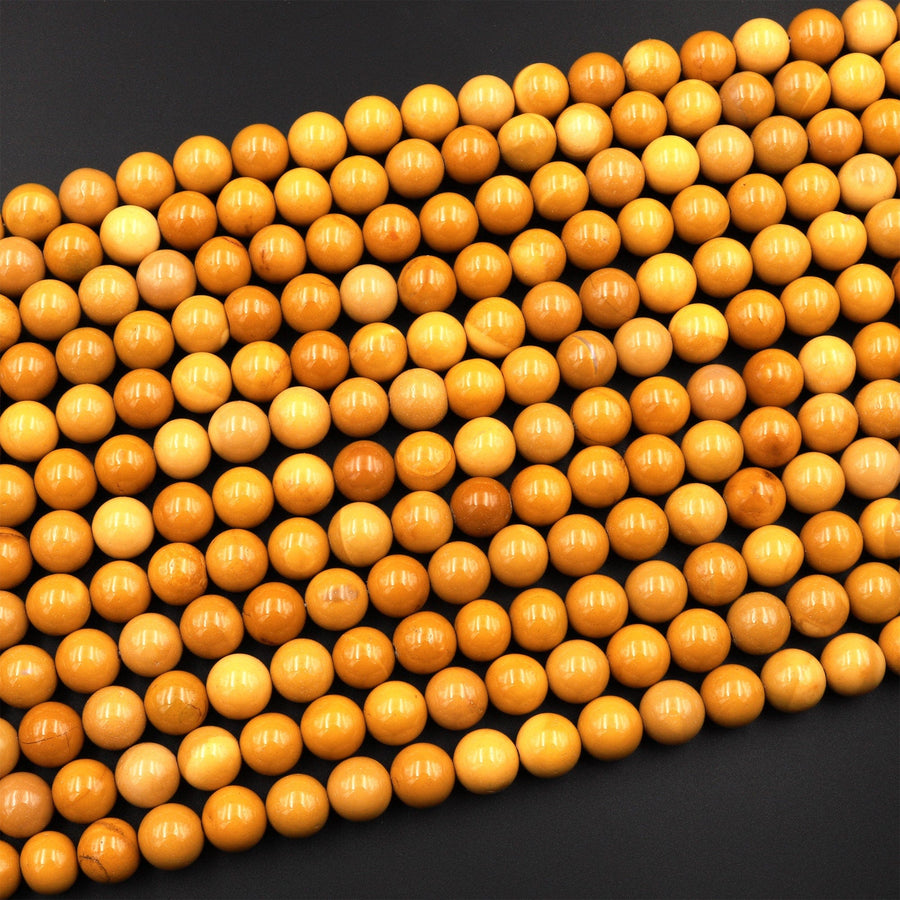 Natural Australian Yellow Mookaite 4mm 6mm 8mm 10mm Smooth Round Beads 15.5&quot; Strand
