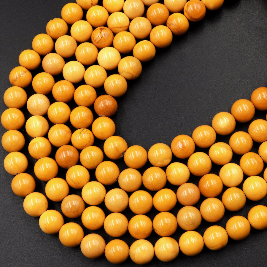 Natural Australian Yellow Mookaite 4mm 6mm 8mm 10mm Smooth Round Beads 15.5&quot; Strand